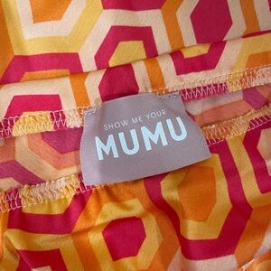 Show Me Your Mumu Silky Maxi Skirt Pink & Orange Geometric Pattern Small